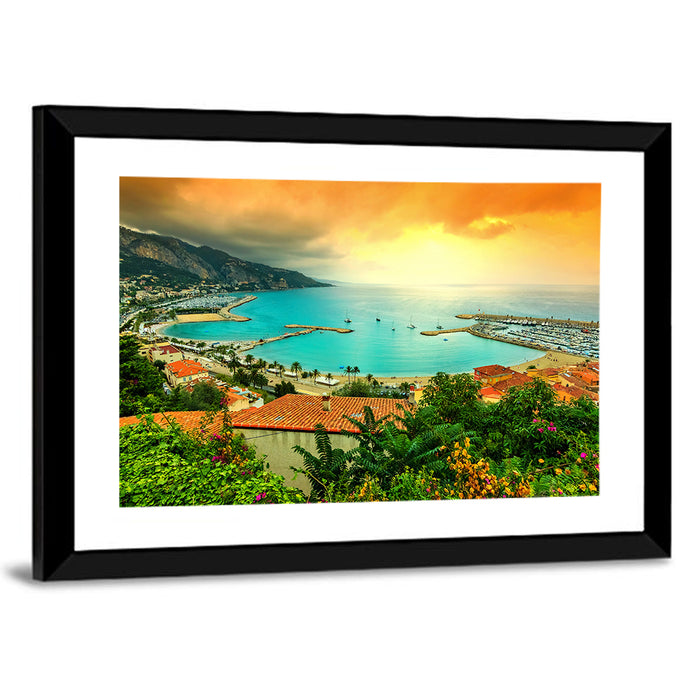 Azur Coast Golden Hour Bay Wall Art as a framed print