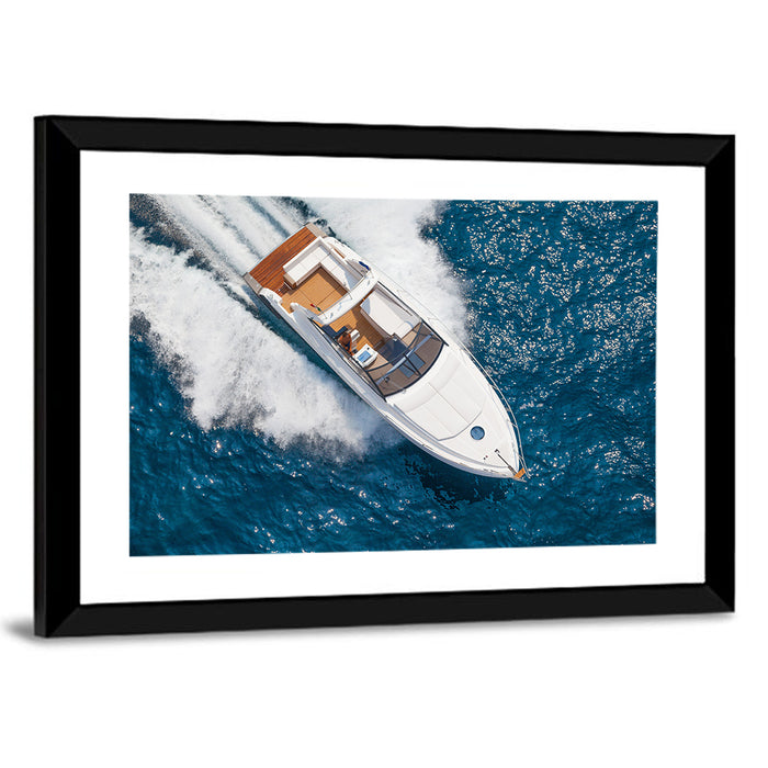 Motor Yacht from Above Wall Art as a framed print