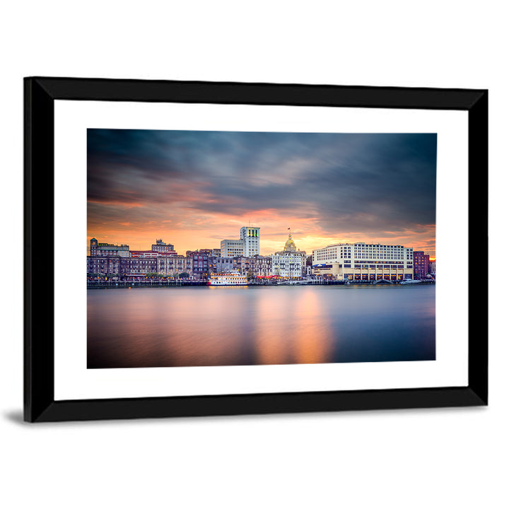 Savannah Riverfront Sunset Skyline Wall Art