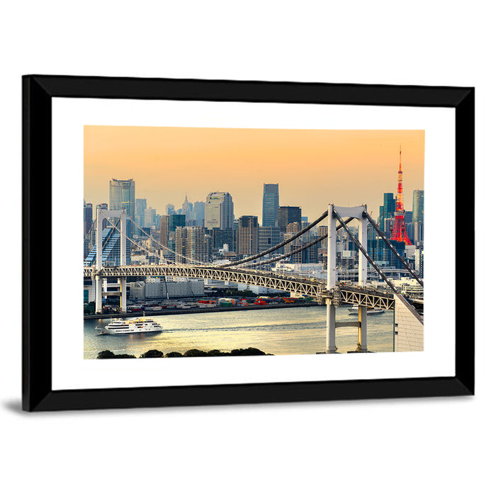 Rainbow Bridge and Tokyo Tower Skyline Wall Art as a framed print