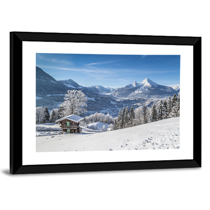 Berchtesgaden Alpine Cabin Scene Wall Art as a framed print