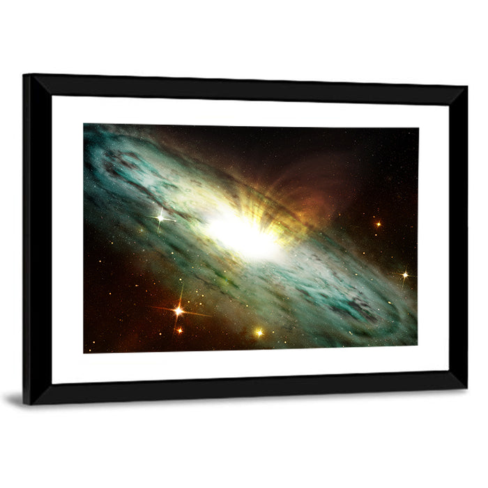 Spiral Galaxy with Glowing Core Wall Art as a framed print