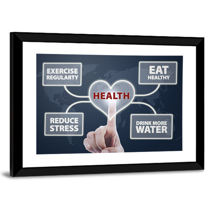 Healthy Heart Tips Infographic Wall Art as a framed print