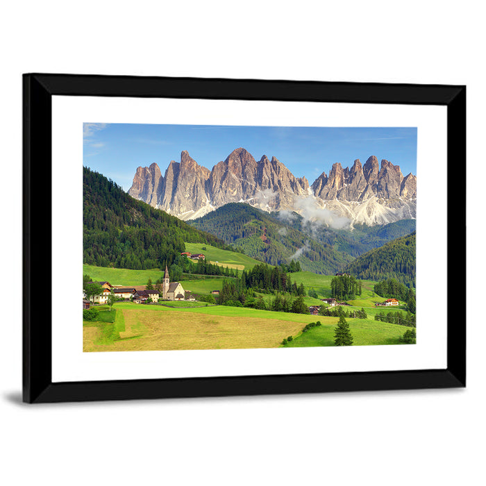 St. Magdalena Church Val Di Funes Wall Art as a framed print