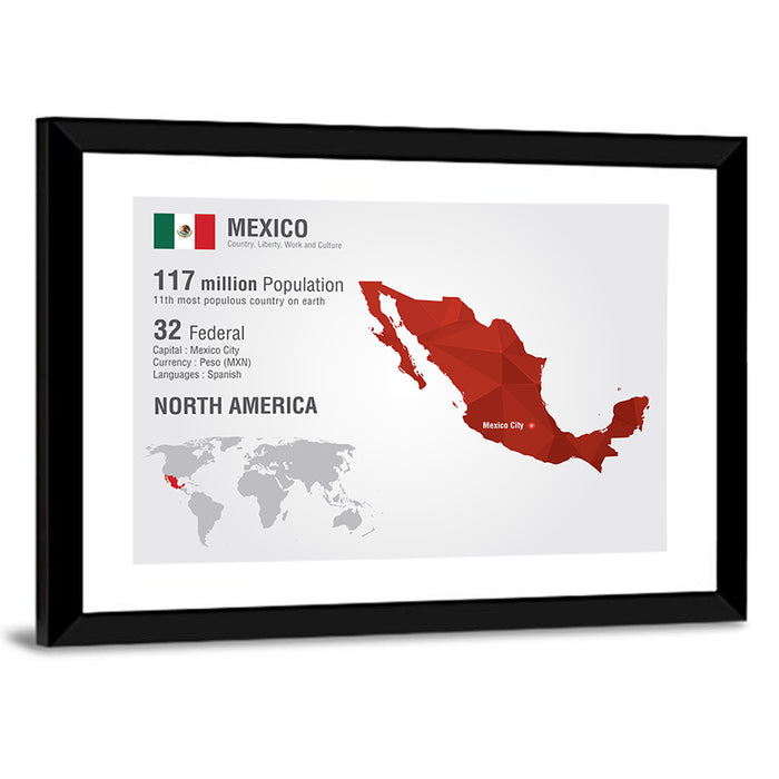 Mexico Geometric Map Wall Art as a framed print