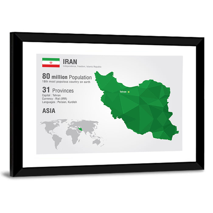 Low Poly Iran Map Wall Art as a framed print