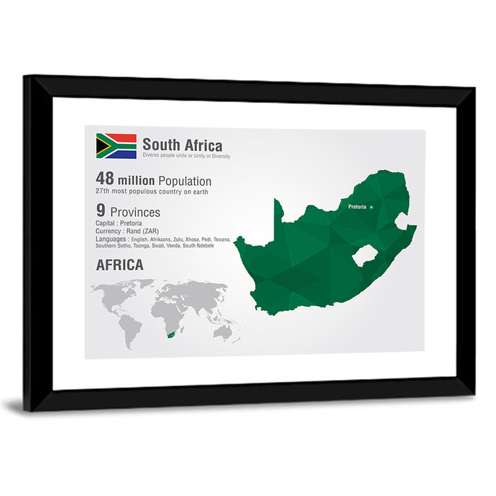 South Africa Geometric Map Wall Art as a framed print