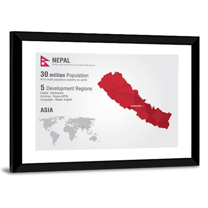 Polygonal Map of Nepal Wall Art as a framed print