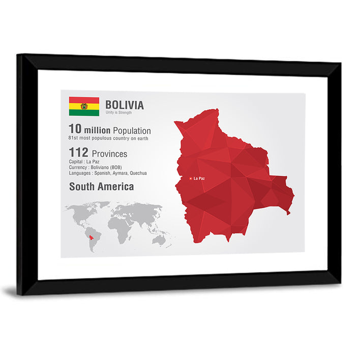 Bolivia Infographic Map Wall Art as a framed print