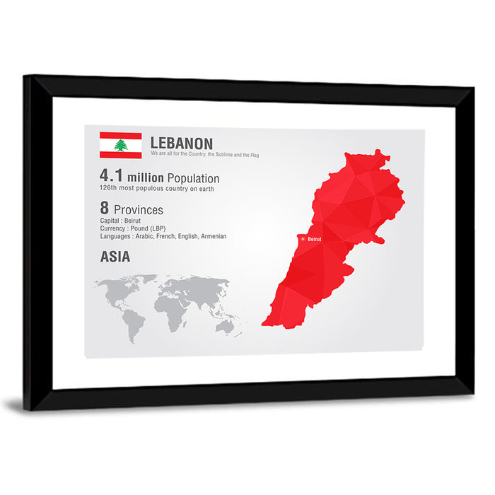 Lebanon Geometric Map Wall Art as a framed print