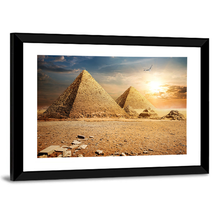 Giza Pyramids at Sunset Wall Art as a framed print