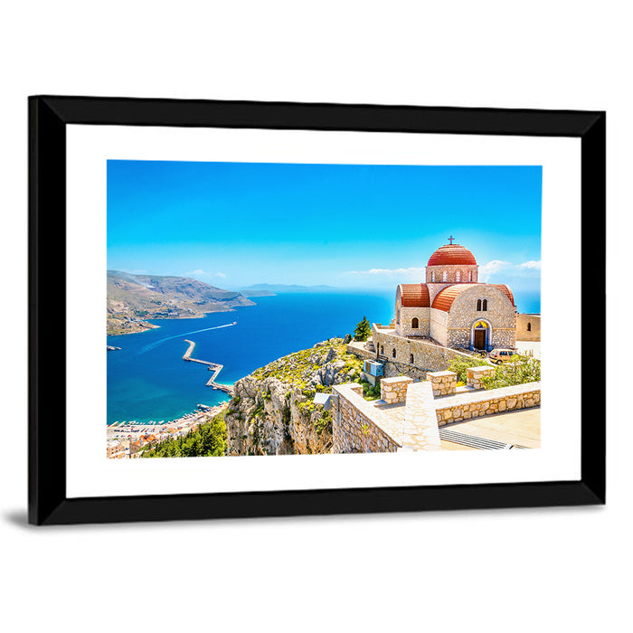 Cliffside Church in Greece Wall Art as a framed print