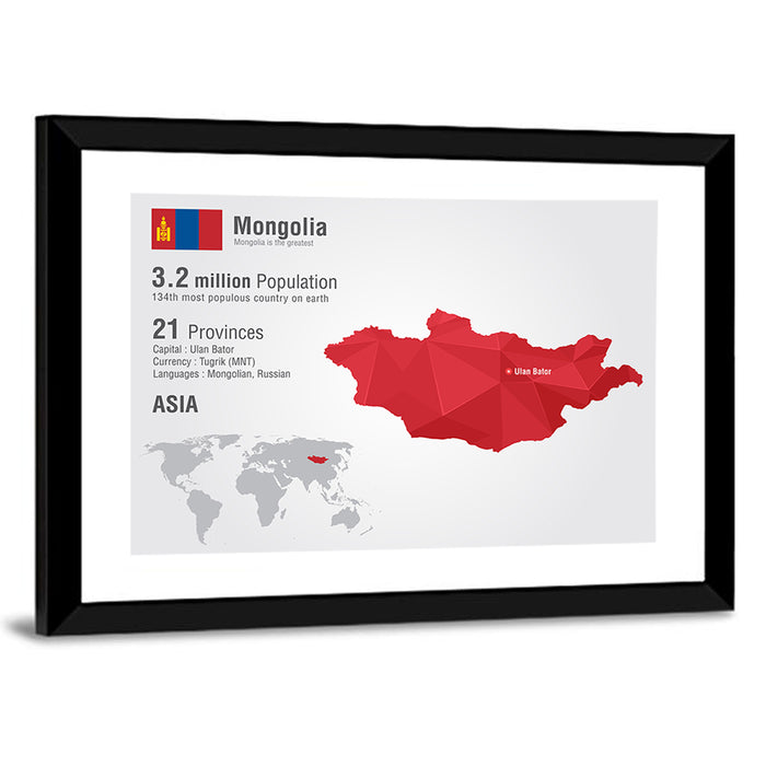 Mongolia Low-poly Map Wall Art as a framed print