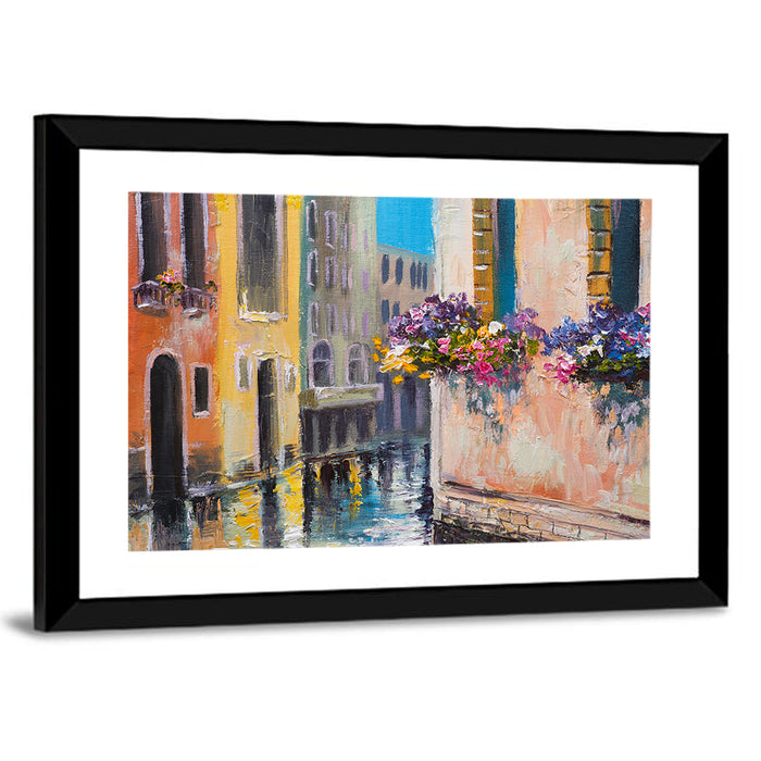 Venice Canal with Flower Boxes Wall Art as a framed print