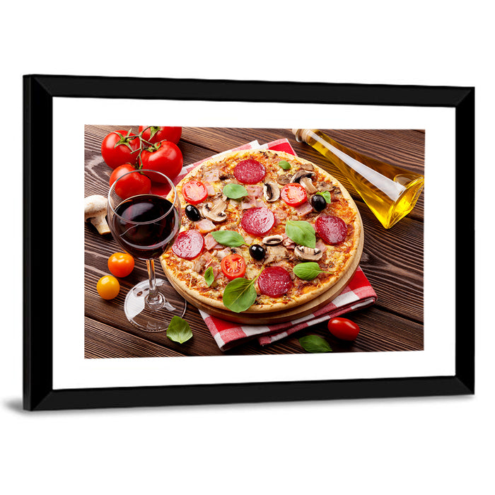 Rustic Italian Pizza Still Life Wall Art as a framed print
