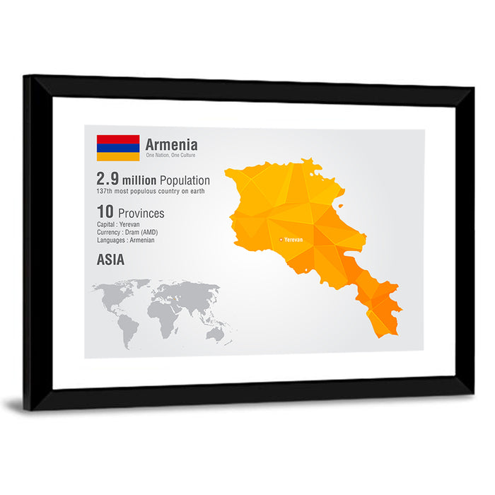 Armenia Low-poly Map Infographic Wall Art as a framed print