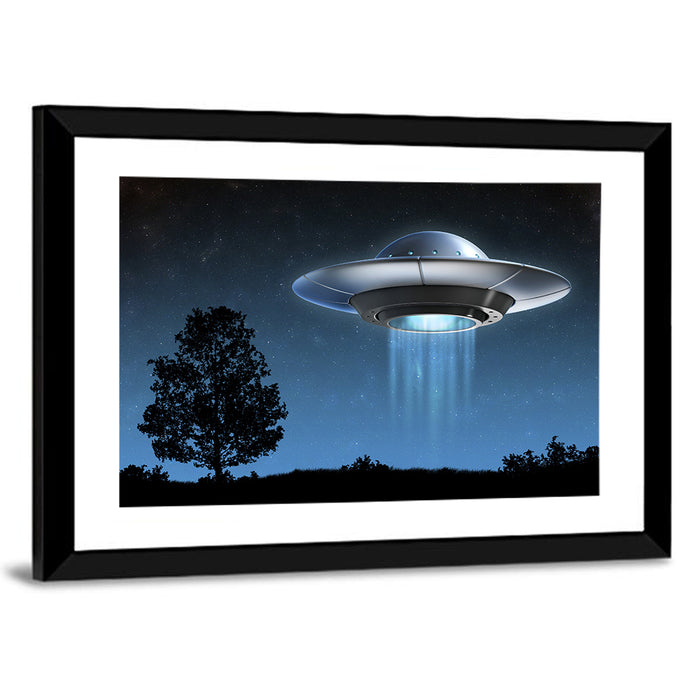 Ufo Over Silhouetted Grassland Wall Art as a framed print