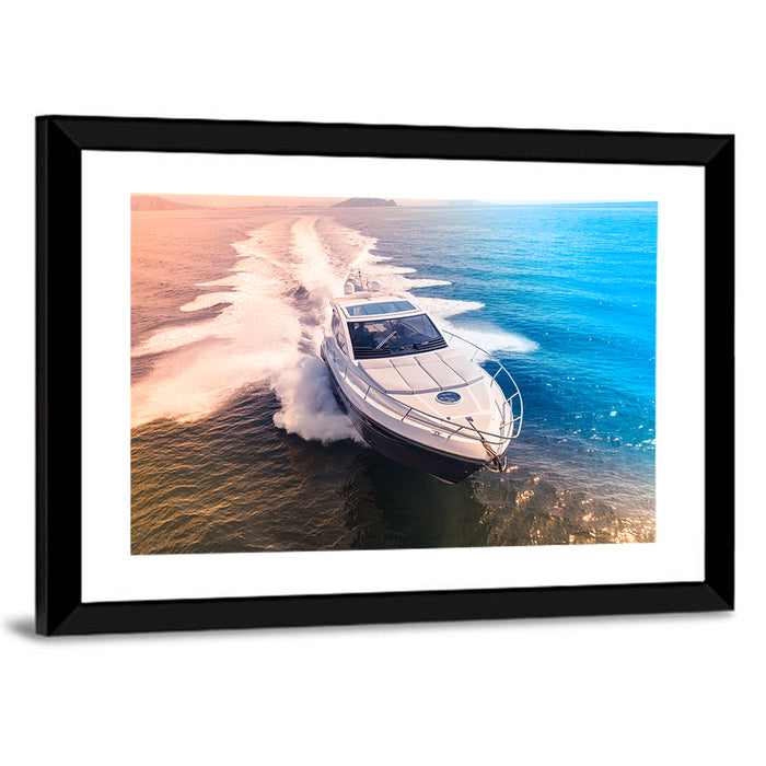 Luxury Motorboat in Motion Wall Art as a framed print