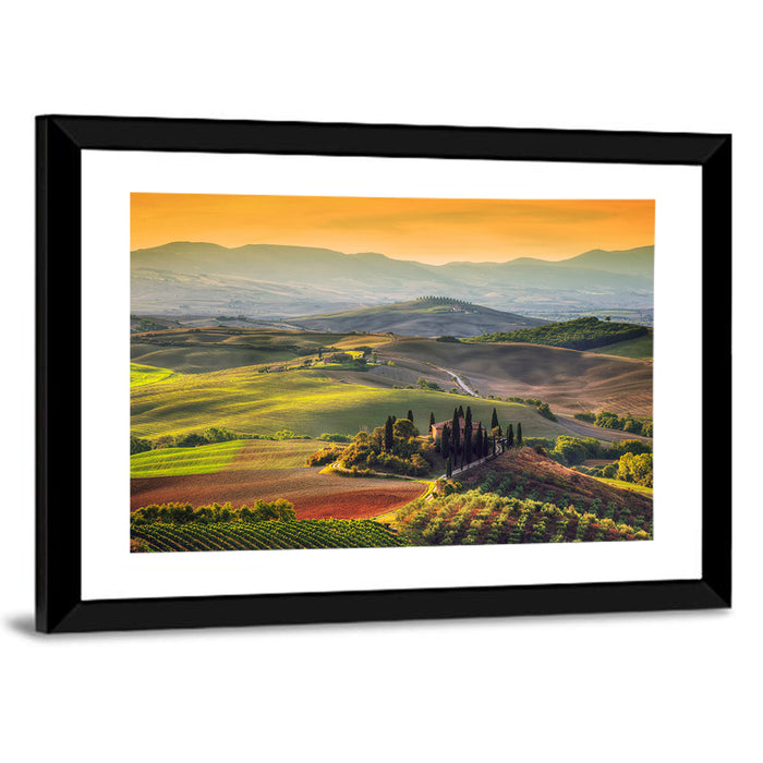 Val D'orcia Sunset Hills Wall Art as a framed print