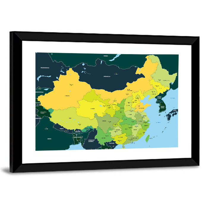 Political Map of China Wall Art as a framed print