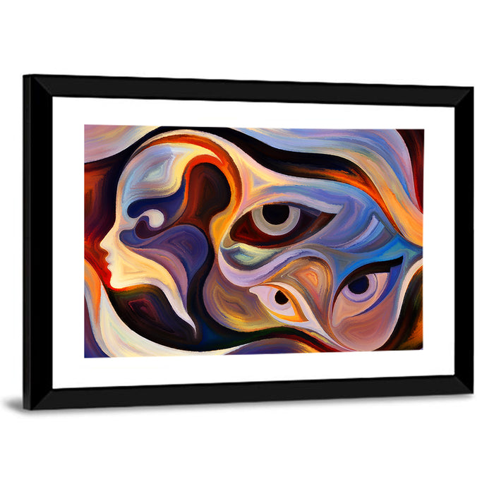 Surreal Profile with Multiple Eyes Wall Art as a framed print