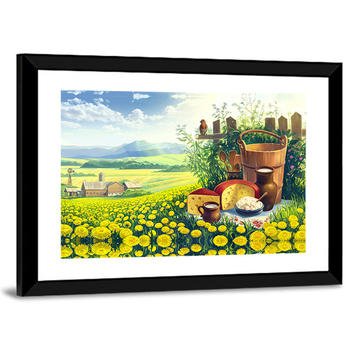 Dandelion Field Landscape Wall Art as a framed print