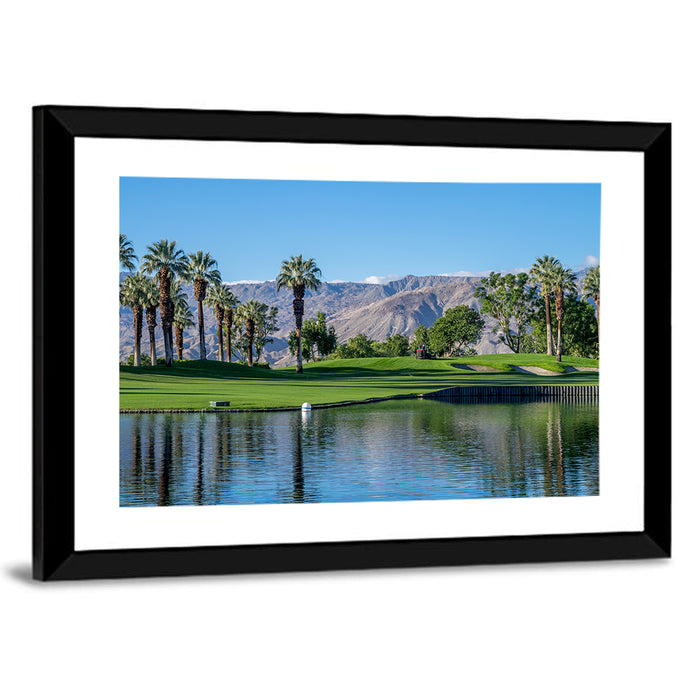 Palm Desert Golf Course with Lake Wall Art as a framed print