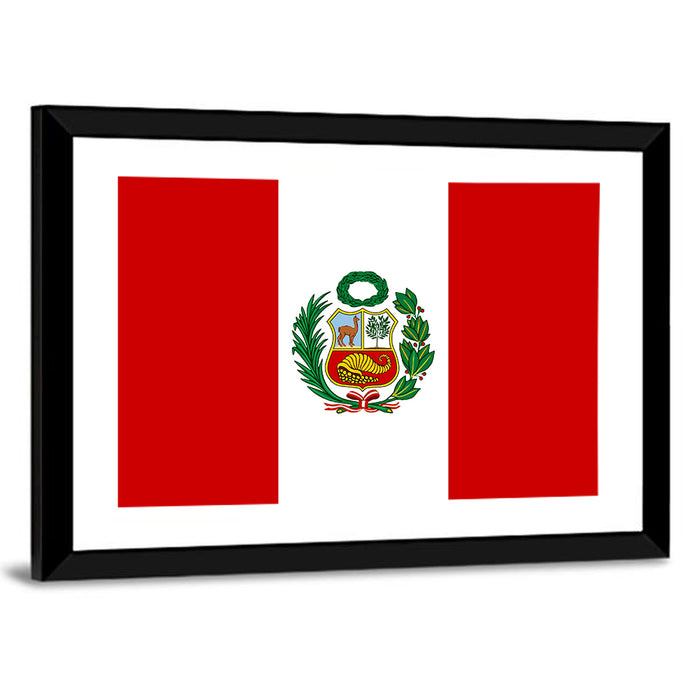 Peruvian Flag with Coat of Arms Wall Art as a framed print