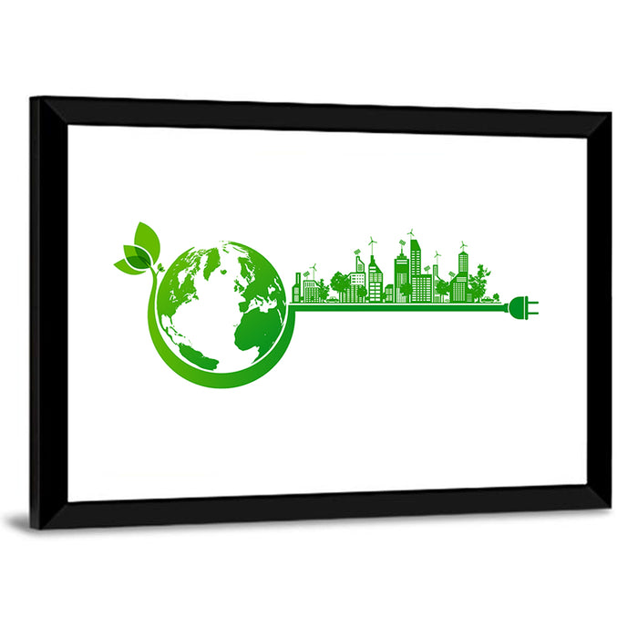 Earth and City Eco Concept Wall Art as a framed print