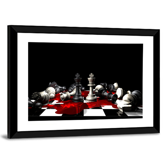 Two Kings on Black Chessboard Wall Art as a framed print