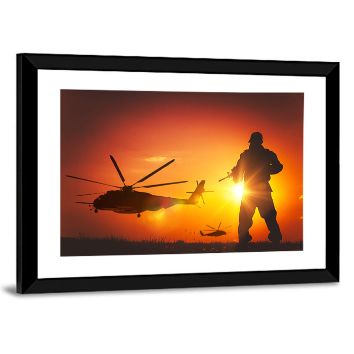 Soldier Silhouette at Sunset Wall Art as a framed print