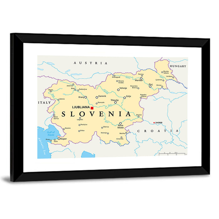 Slovenia Political Map Wall Art as a framed print