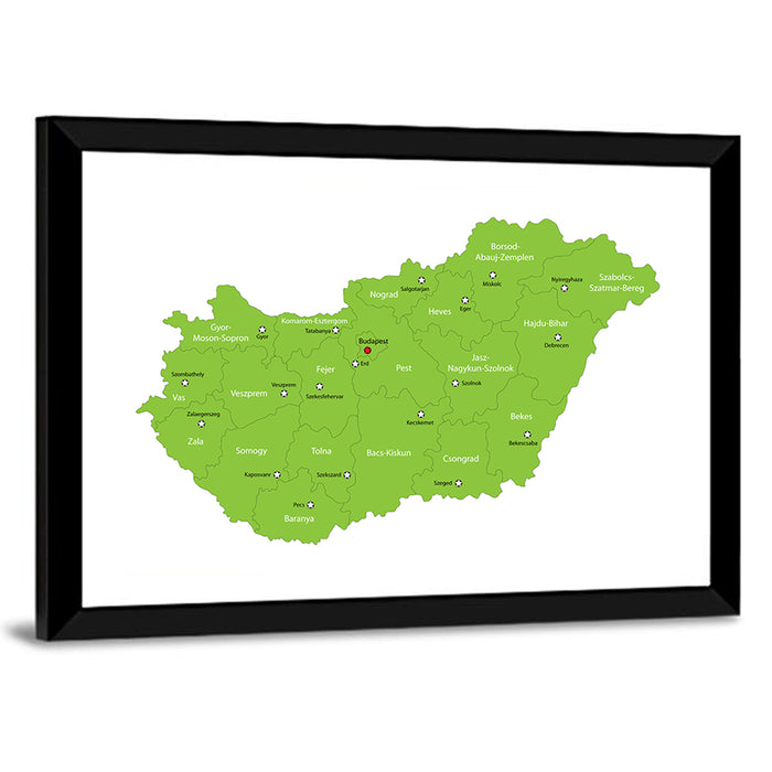 Hungary Administrative Map Wall Art as a framed print
