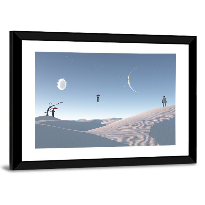 Red Umbrella in Surreal Desert Wall Art as a framed print