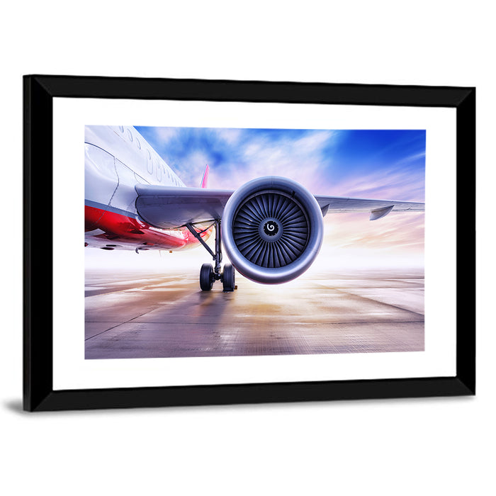 Low Angle Jet Engine on Tarmac Wall Art as a framed print