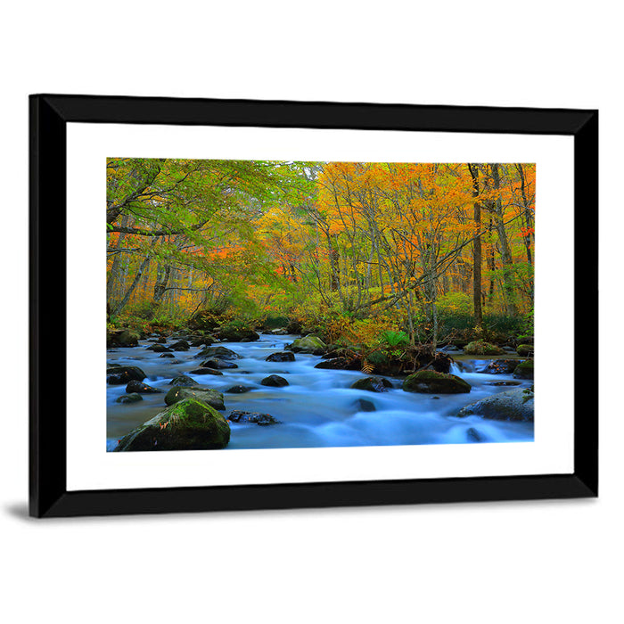 Oirase Gorge Autumn Stream Wall Art as a framed print