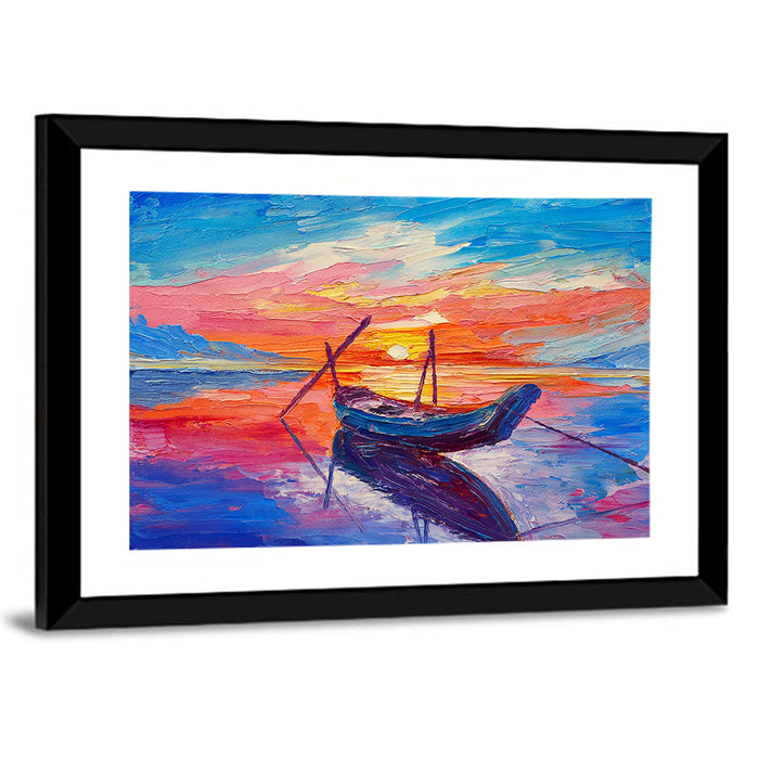 Fishing Boats at Sunset Wall Art as a framed print