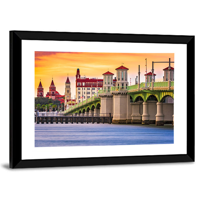 Saint Augustine Bridge of Lions at Dusk Wall Art as a framed print