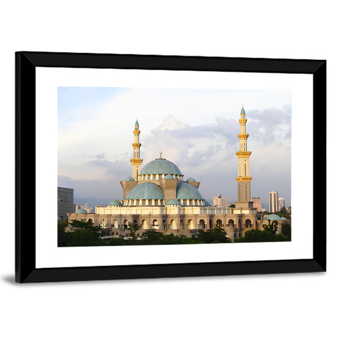 Federal Territory Mosque with Blue Domes Wall Art as a framed print