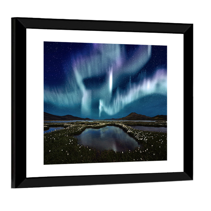 Icelandic Aurora Reflection Wall Art as a framed print