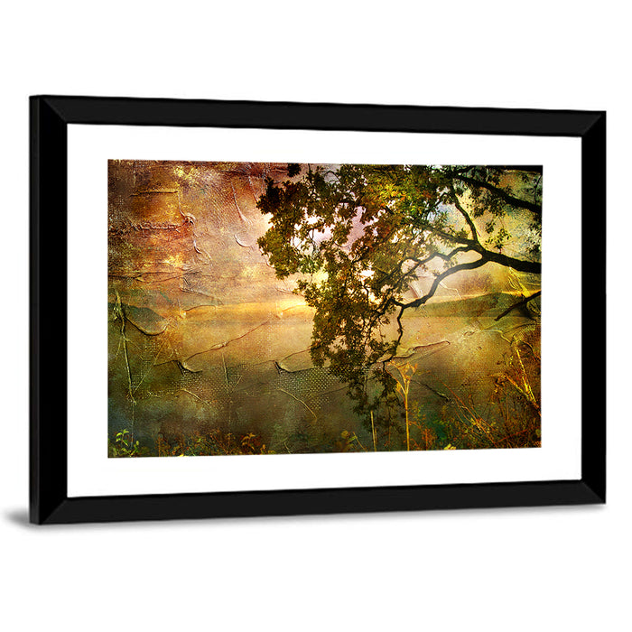 Autumn Lake Sunset Wall Art as a framed print