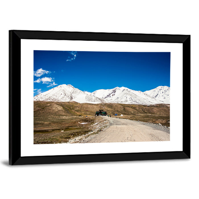 Karakoram Snow Peaks with Road Wall Art as a framed print
