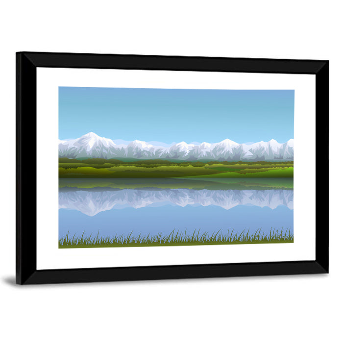 Snow-capped Alpine Lake Wall Art as a framed print