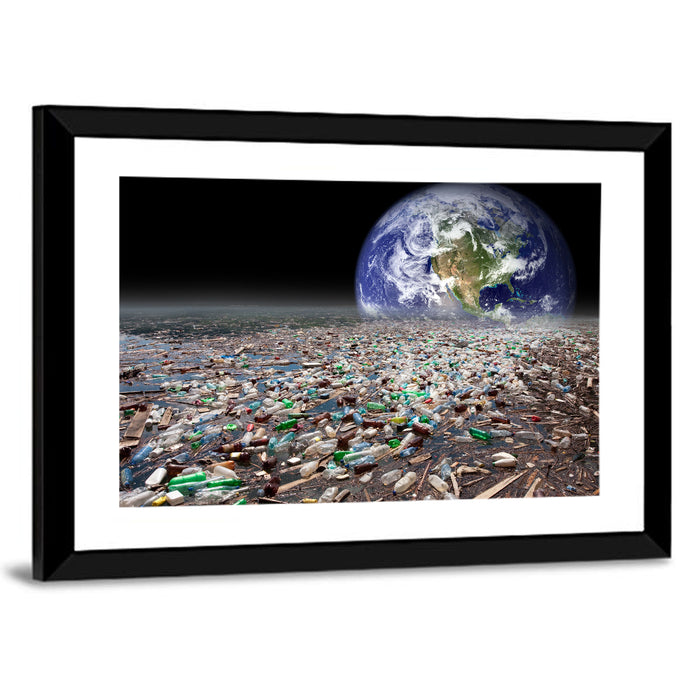 Earth Sinking Into Plastic Ocean Wall Art as a framed print