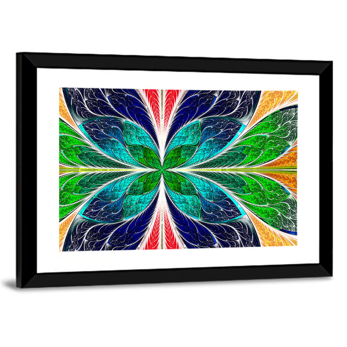 Stained Glass Fractal Floral Pattern Wall Art as a framed print