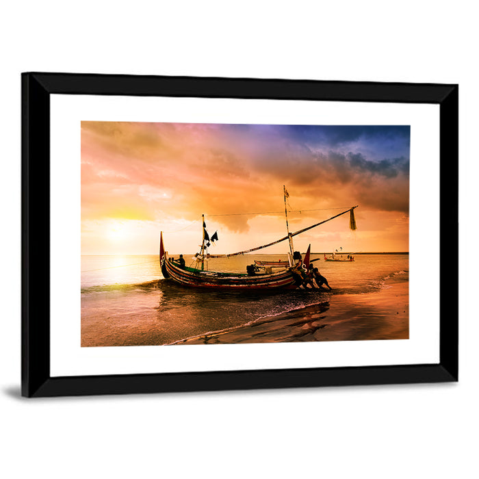 Fishing Boat on Bali Beach Wall Art as a framed print