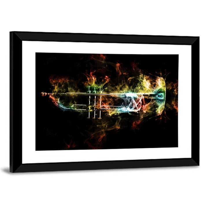 Brass Trumpet with Vibrant Smoke Wall Art