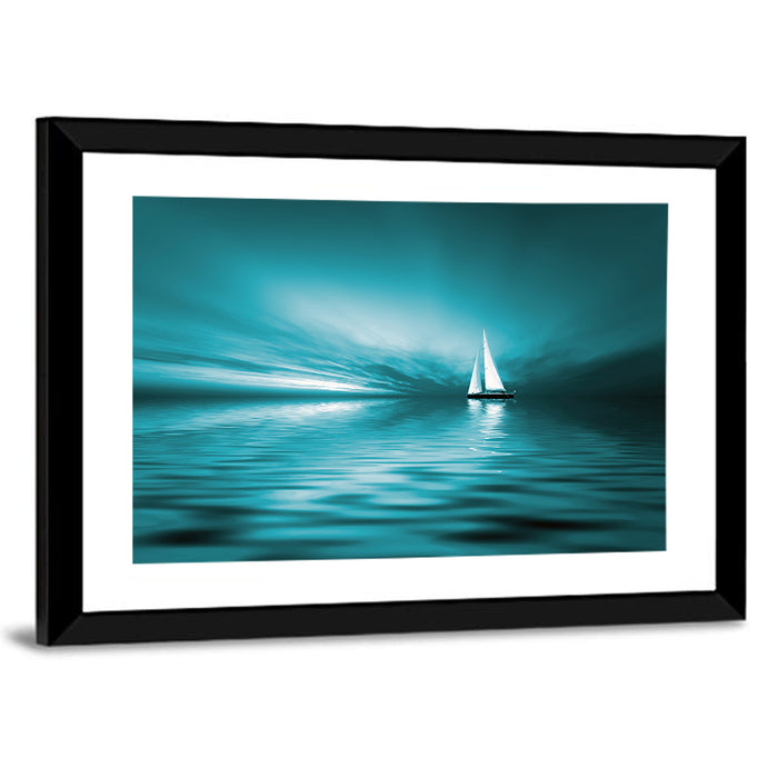 Sunset Sailboat Silhouette Wall Art as a framed print