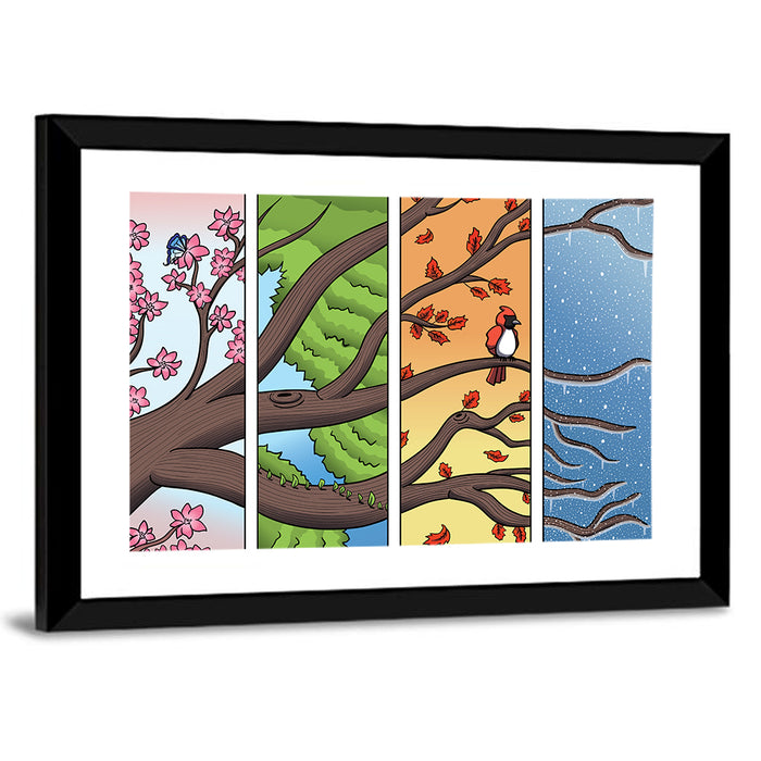 Four Seasons Tree Branch Wall Art as a framed print