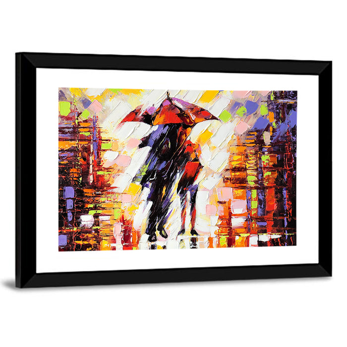 Couple Under Red Umbrella Wall Art as a framed print
